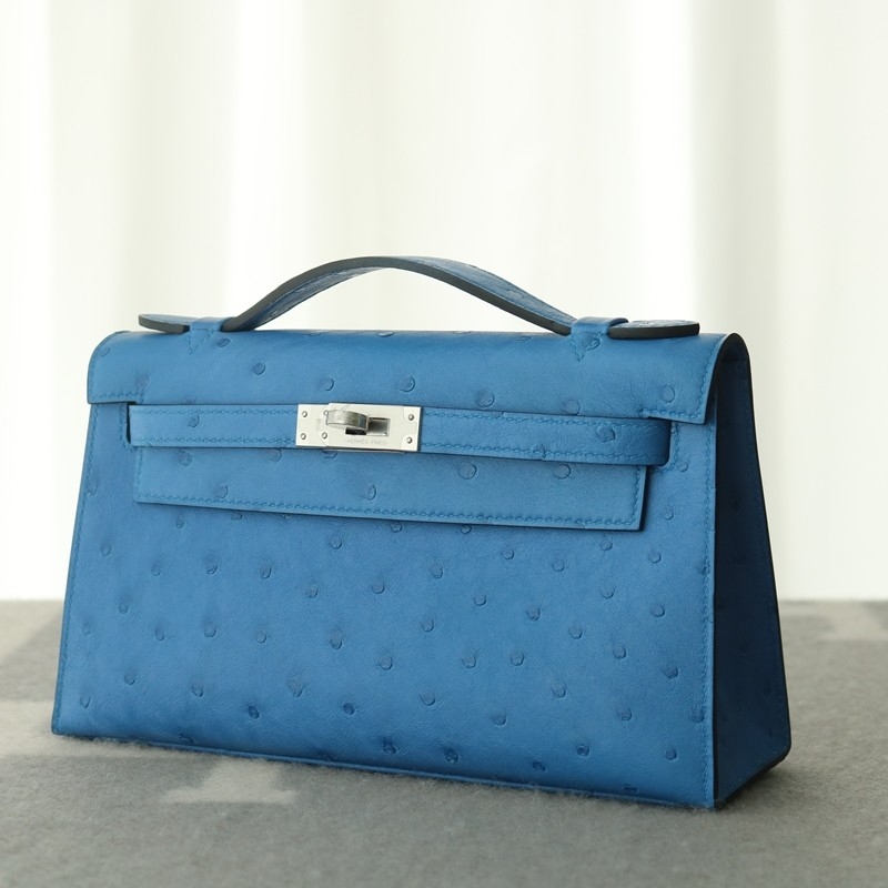 7Q Mykonos Ostrich Kelly Pochette With PHW