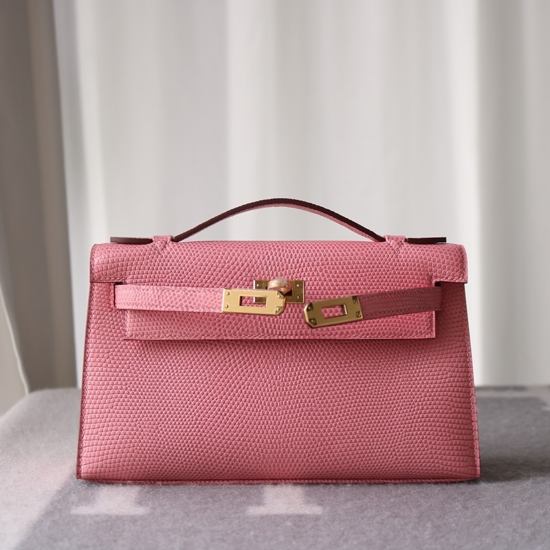 5P Bubblegum Lizard Kelly Pochette With Ghw