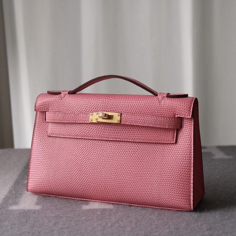 5P Bubblegum Lizard Kelly Pochette With Ghw