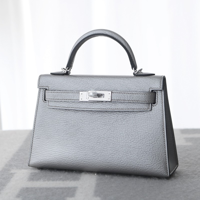 Mini Kelly Metallic Olympic Silver Leather PHW