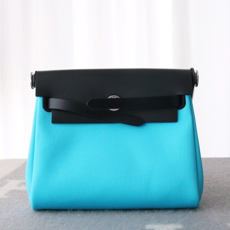 Hermès Herbag Zip Mini 20 Nior (CK89) with Bleu Riviera Canvas Palladium Hardware