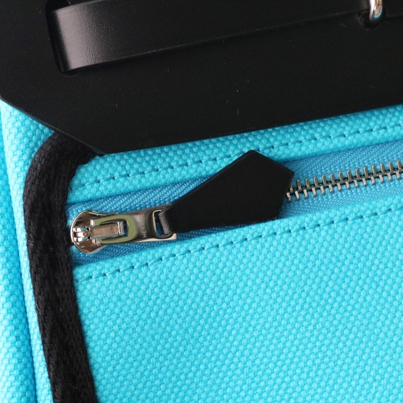 Hermès Herbag Zip Mini 20 Nior (CK89) with Bleu Riviera Canvas Palladium Hardware