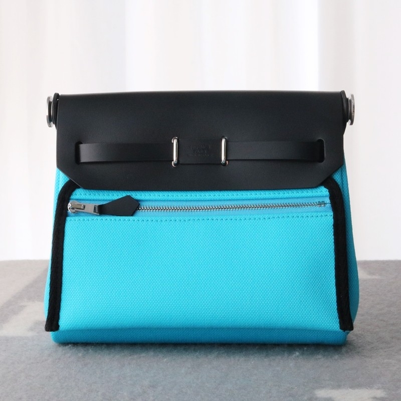 Hermès Herbag Zip Mini 20 Nior (CK89) with Bleu Riviera Canvas Palladium Hardware