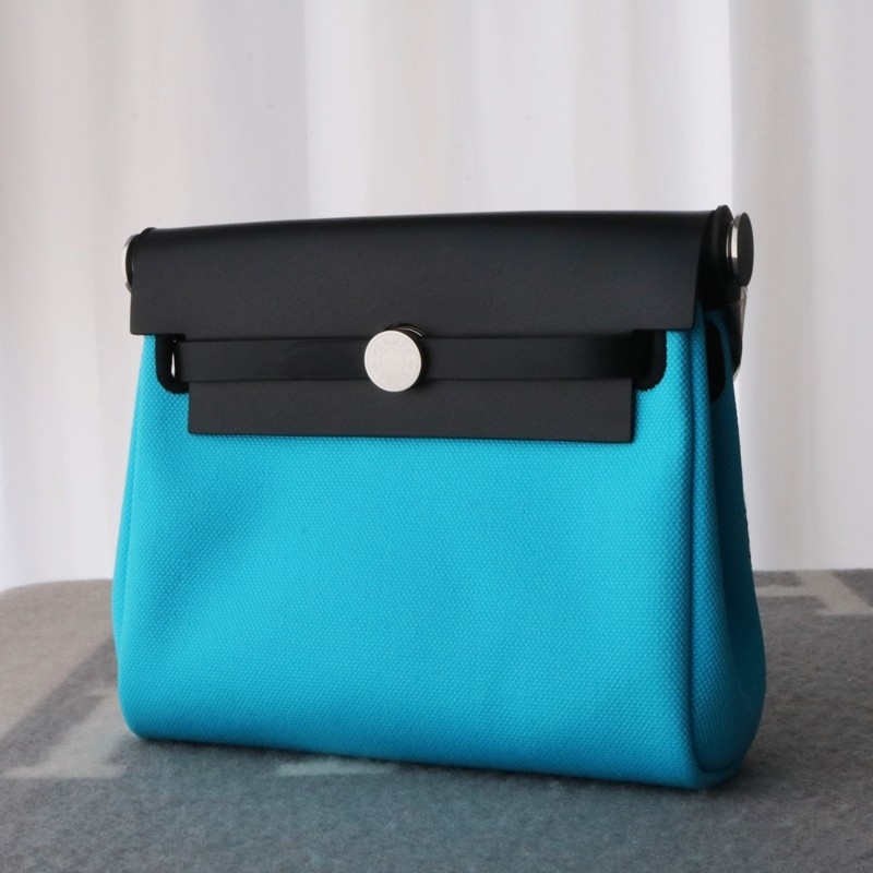 Hermès Herbag Zip Mini 20 Nior (CK89) with Bleu Riviera Canvas Palladium Hardware