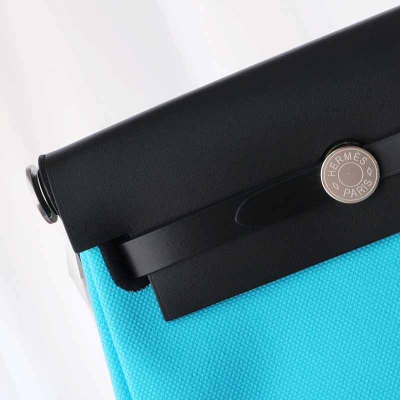 Hermès Herbag Zip Mini 20 Nior (CK89) with Bleu Riviera Canvas Palladium Hardware