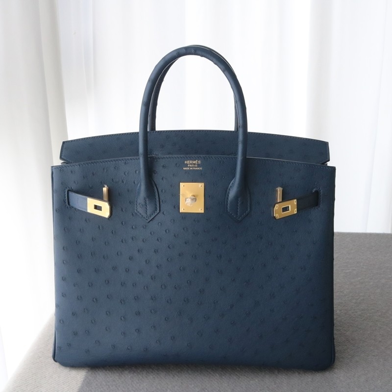 2Z blue nuit Ostrich Birkin 35 with GHW
