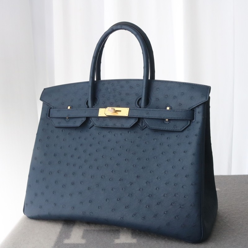 2Z blue nuit Ostrich Birkin 35 with GHW