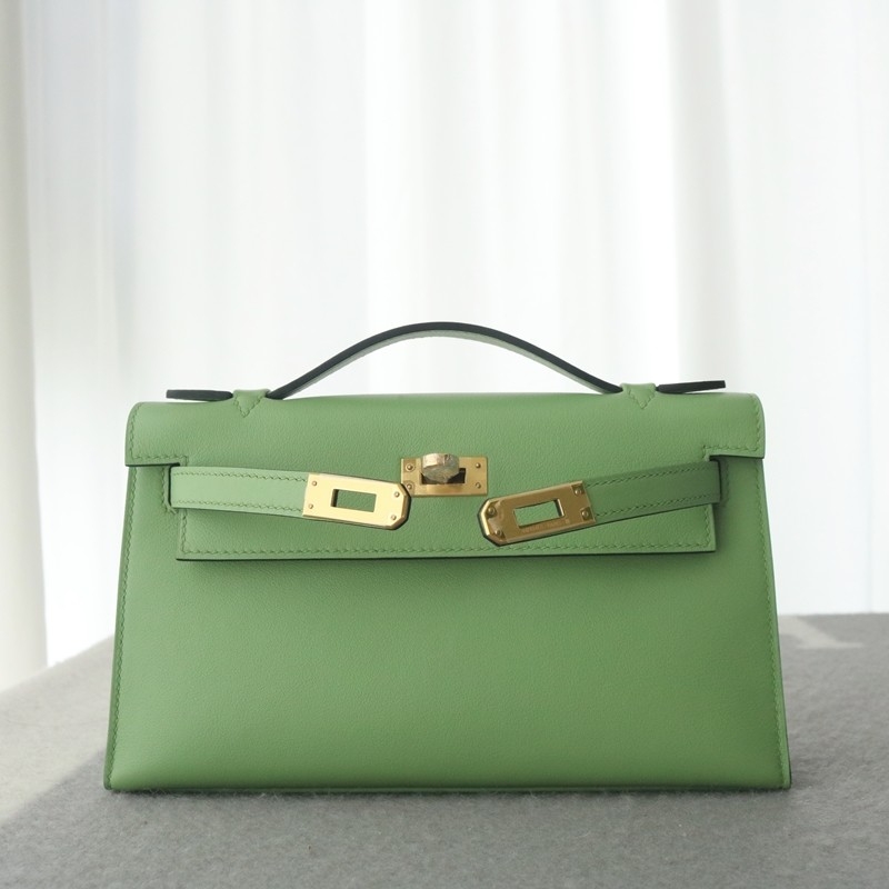 3i vert criquet Swift Kelly Pochette With GHW