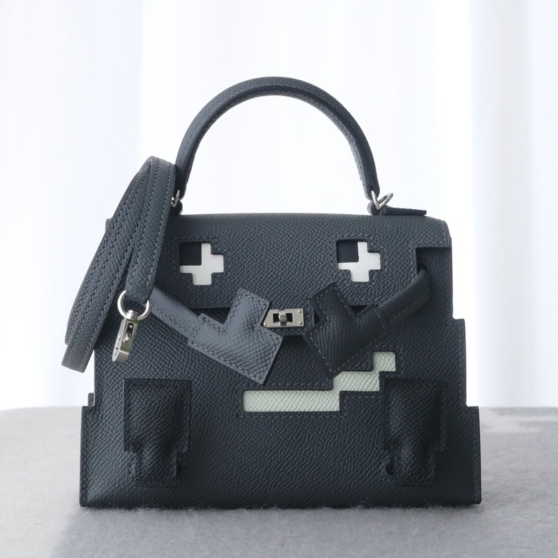 Hermes Kelly Doll Picto epsom H0 Gris misty/ CK89 Nior/ 3G Alezan with PHW
