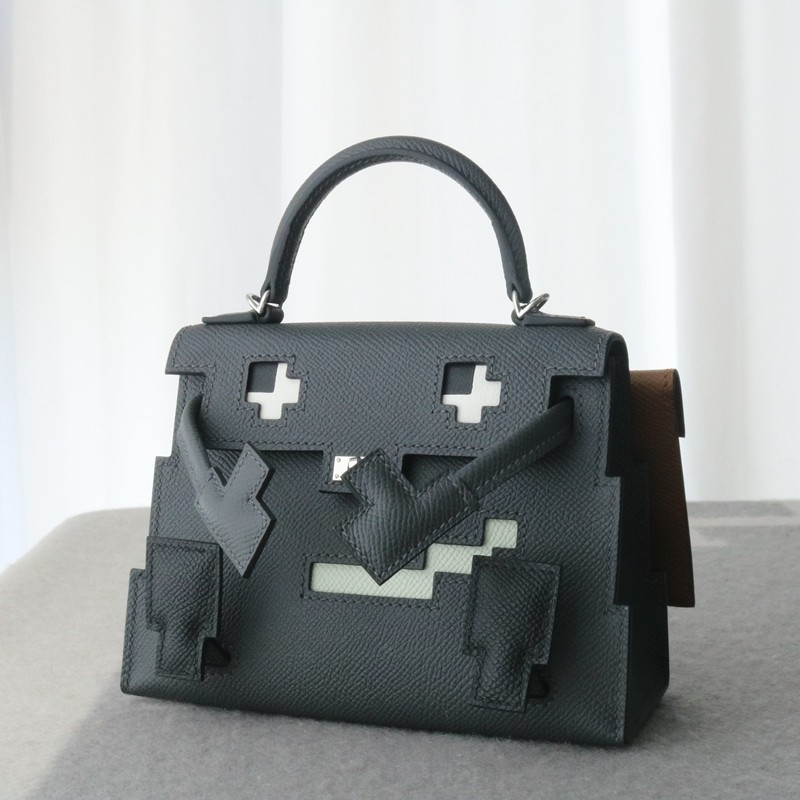 Hermes Kelly Doll Picto epsom H0 Gris misty/ CK89 Nior/ 3G Alezan with PHW
