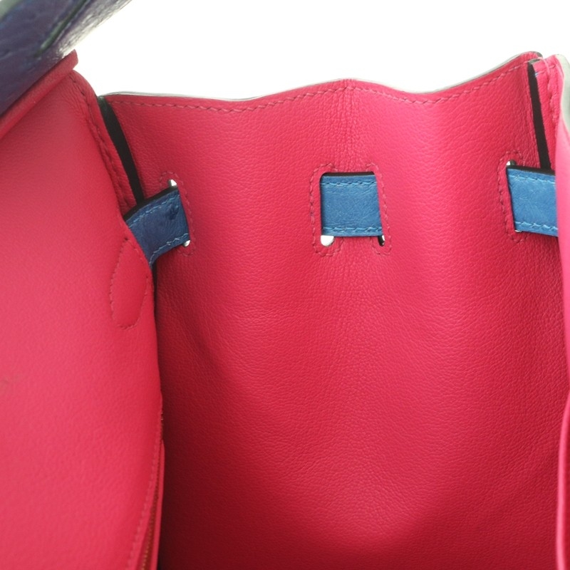 7Q Mykonos ostrich & 0D Rose Mexico interior birkin 30 with ghw