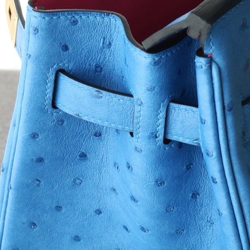 7Q Mykonos ostrich & 0D Rose Mexico interior birkin 30 with ghw