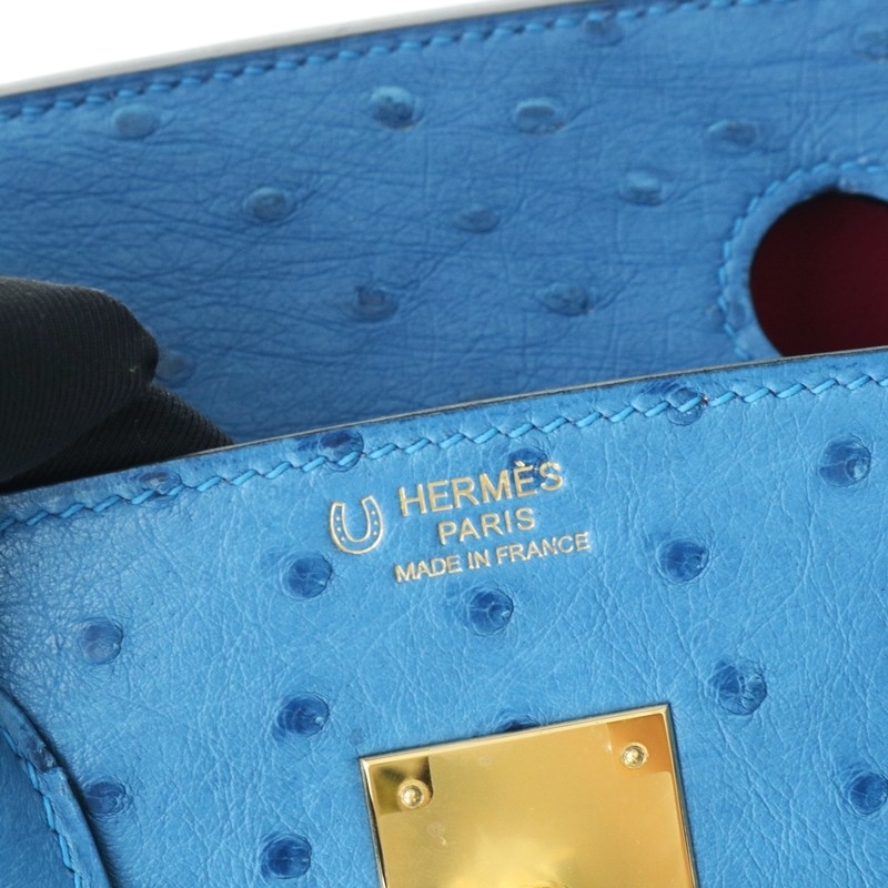 7Q Mykonos ostrich & 0D Rose Mexico interior birkin 30 with ghw