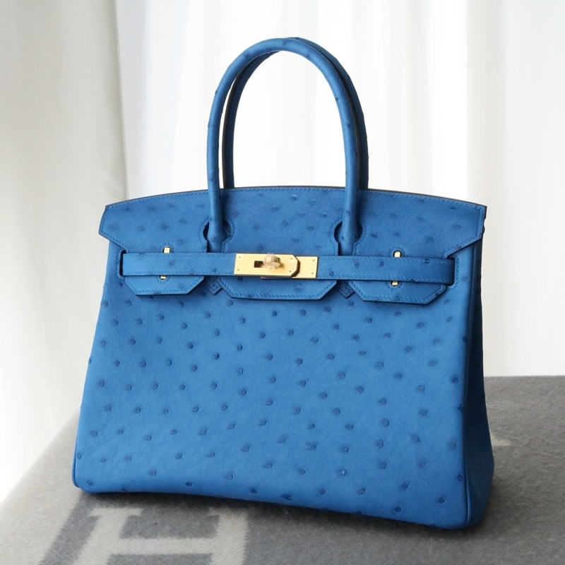 7Q Mykonos ostrich & 0D Rose Mexico interior birkin 30 with ghw