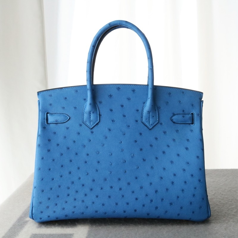 7Q Mykonos ostrich & 0D Rose Mexico interior birkin 30 with ghw