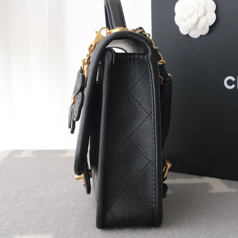 Chanel 25B backpack Black grained shiny calfskin & gold-tone metal Size:19.5*22*7cm