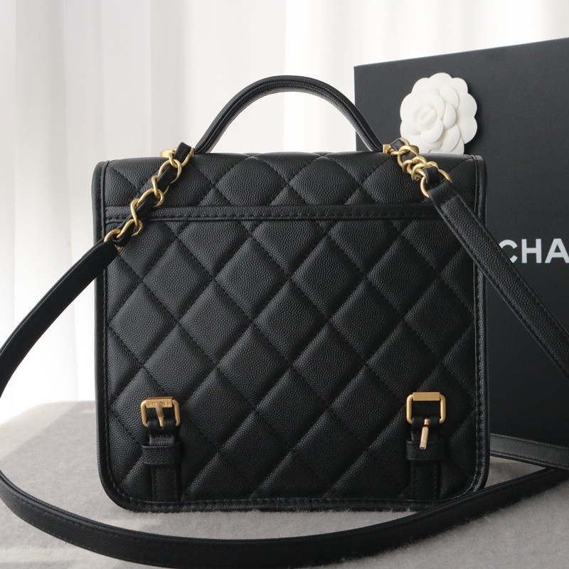 Chanel 25B backpack Black grained shiny calfskin & gold-tone metal Size:19.5*22*7cm