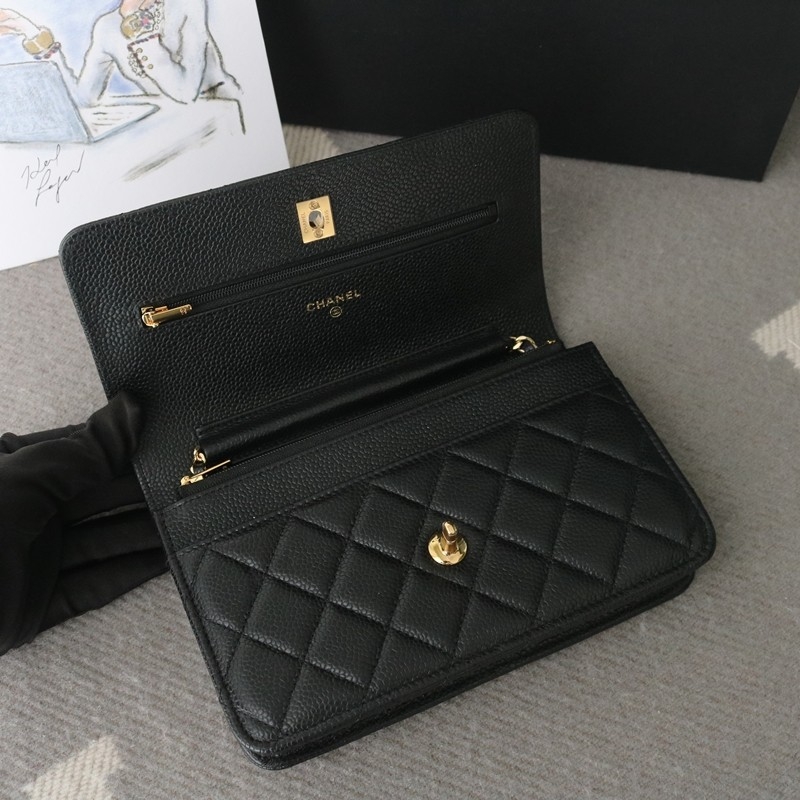 Chanel WOC Wallet on Chain in Black Caviar Leather with Shiny Gold Hardware Size:12*19*4cm