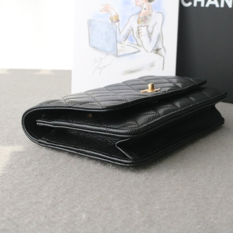Chanel WOC Wallet on Chain in Black Caviar Leather with Shiny Gold Hardware Size:12*19*4cm