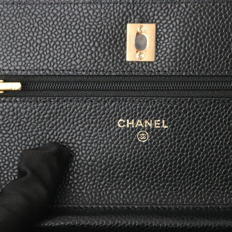 Chanel WOC Wallet on Chain in Black Caviar Leather with Shiny Gold Hardware Size:12*19*4cm