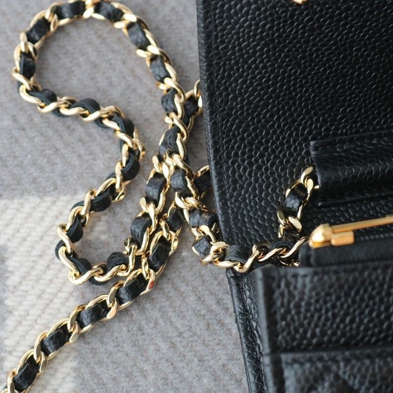 Chanel WOC Wallet on Chain in Black Caviar Leather with Shiny Gold Hardware Size:12*19*4cm
