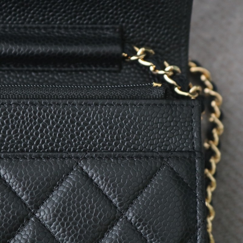 Chanel WOC Wallet on Chain in Black Caviar Leather with Shiny Gold Hardware Size:12*19*4cm