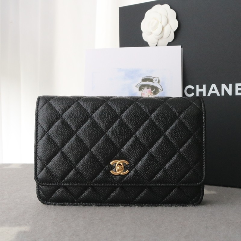 Chanel WOC Wallet on Chain in Black Caviar Leather with Shiny Gold Hardware Size:12*19*4cm