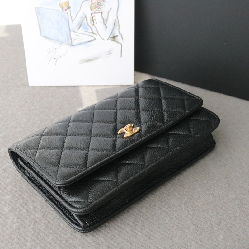 Chanel WOC Wallet on Chain in Black Caviar Leather with Shiny Gold Hardware Size:12*19*4cm