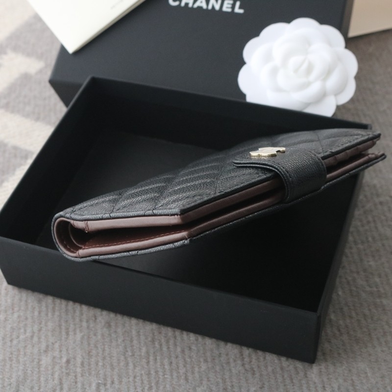 Chanel 25P Classic Passport Holder Card Holder Wallet Black Caviar Leather Gold Hardware Size:14*10.5*2cm