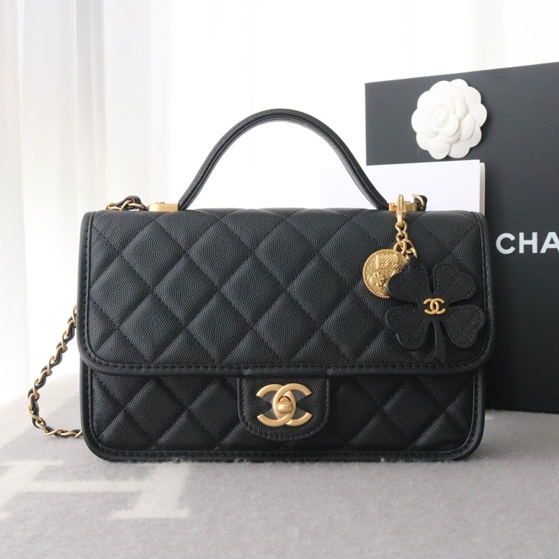 Chanel 25B Flap Bag Handle With Charm Black Grained calfskin gold-tone metal Size:16*25*8cm