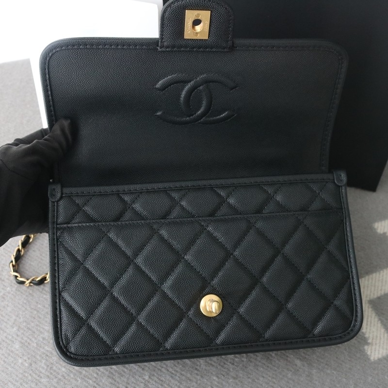 Chanel 25B Flap Bag Handle With Charm Black Grained calfskin gold-tone metal Size:16*25*8cm