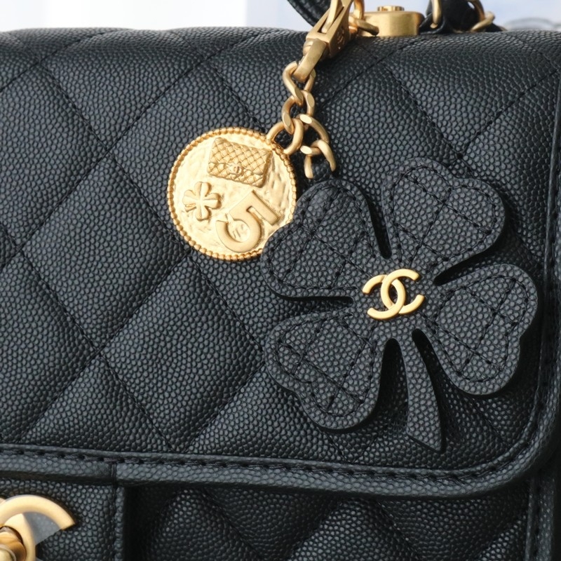 Chanel 25B Flap Bag Handle With Charm Black Grained calfskin gold-tone metal Size:16*25*8cm