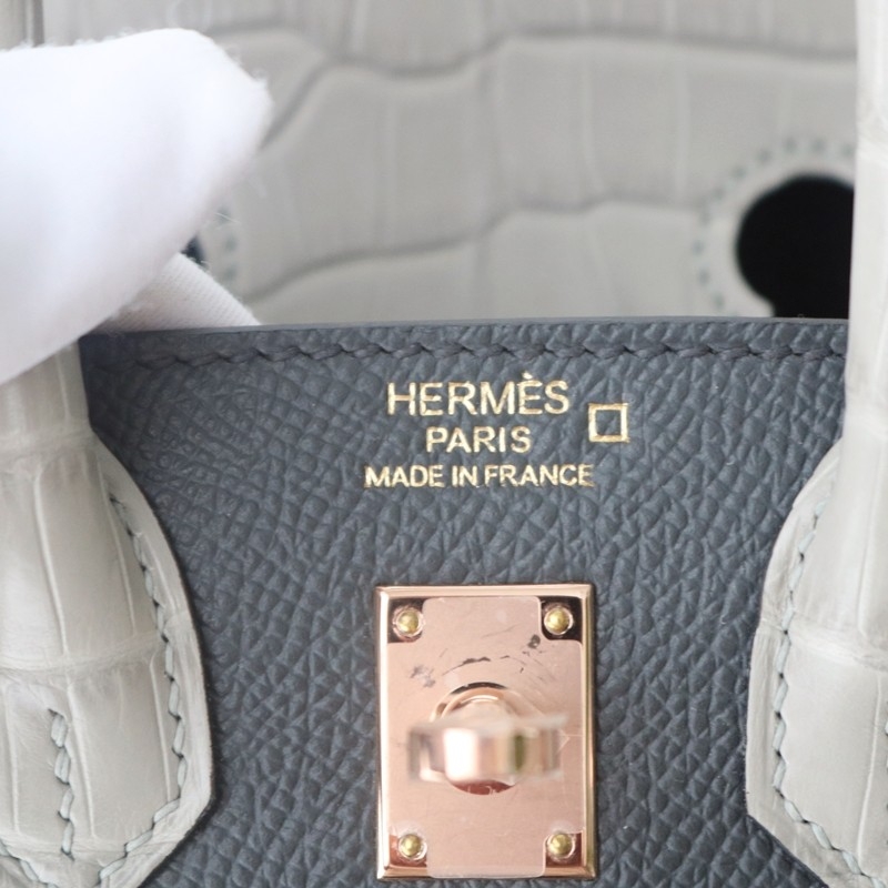 Hermes Night Sac Faubourg Birkin 20 Gris Misty Matte Alligator RGHW