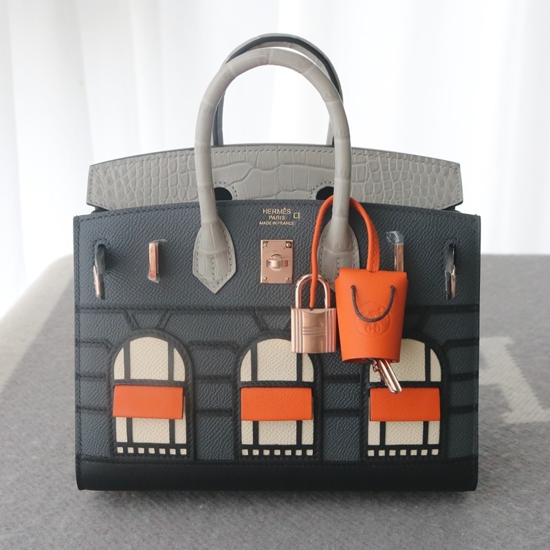 Hermes Night Sac Faubourg Birkin 20 Gris Misty Matte Alligator RGHW