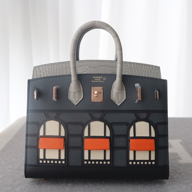 Hermes Night Sac Faubourg Birkin 20 Gris Misty Matte Alligator RGHW