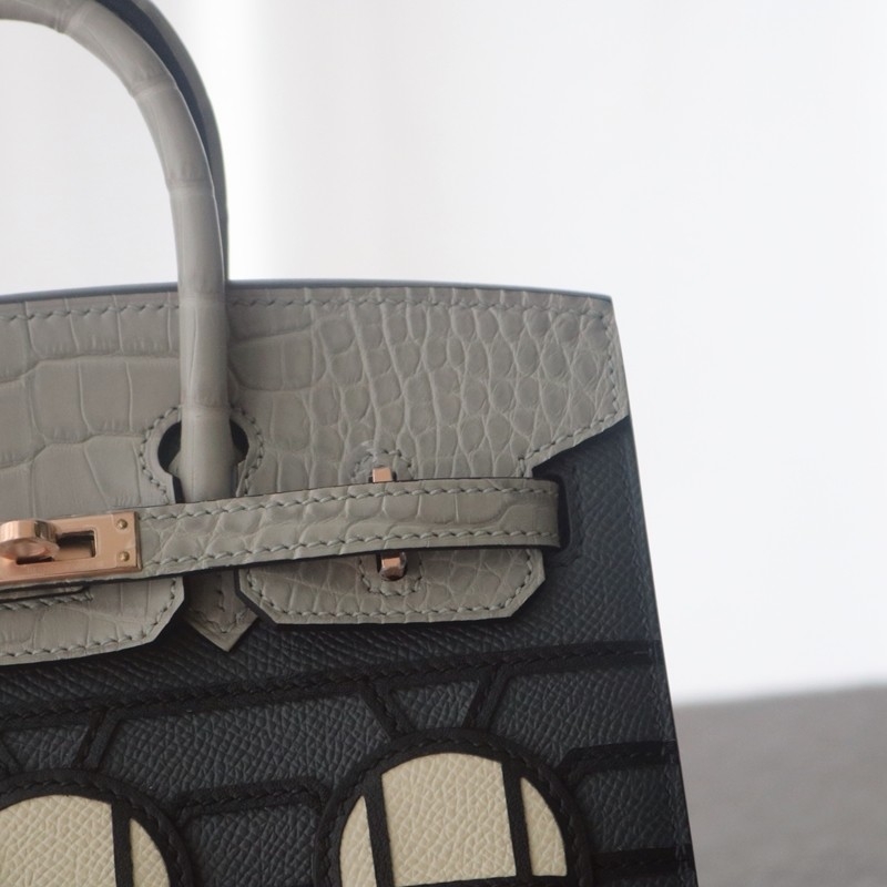 Hermes Night Sac Faubourg Birkin 20 Gris Misty Matte Alligator RGHW