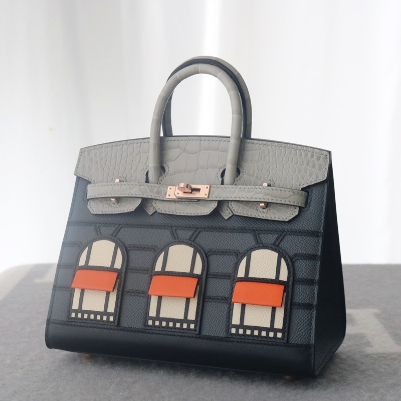 Hermes Night Sac Faubourg Birkin 20 Gris Misty Matte Alligator RGHW