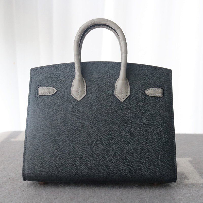 Hermes Night Sac Faubourg Birkin 20 Gris Misty Matte Alligator RGHW