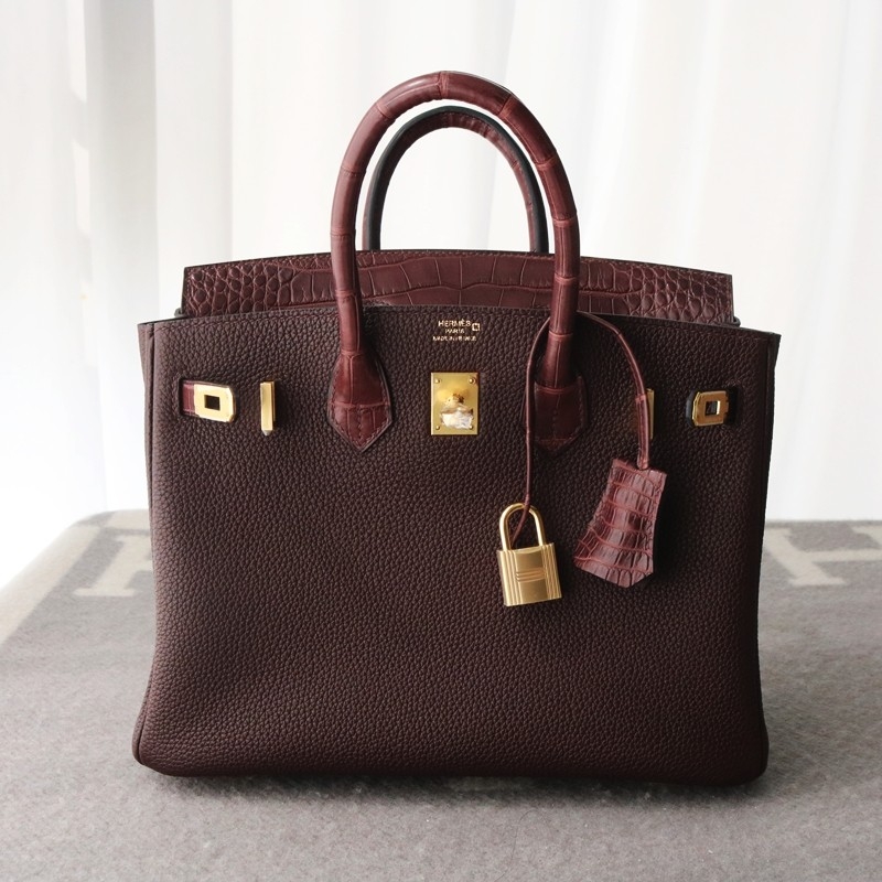 rouge sellier togo and matte aligator crocodile birkin 25 touch with ghw