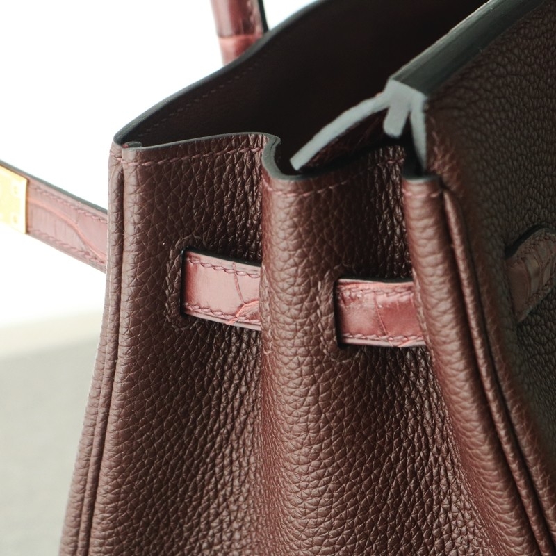 rouge sellier togo and matte aligator crocodile birkin 25 touch with ghw
