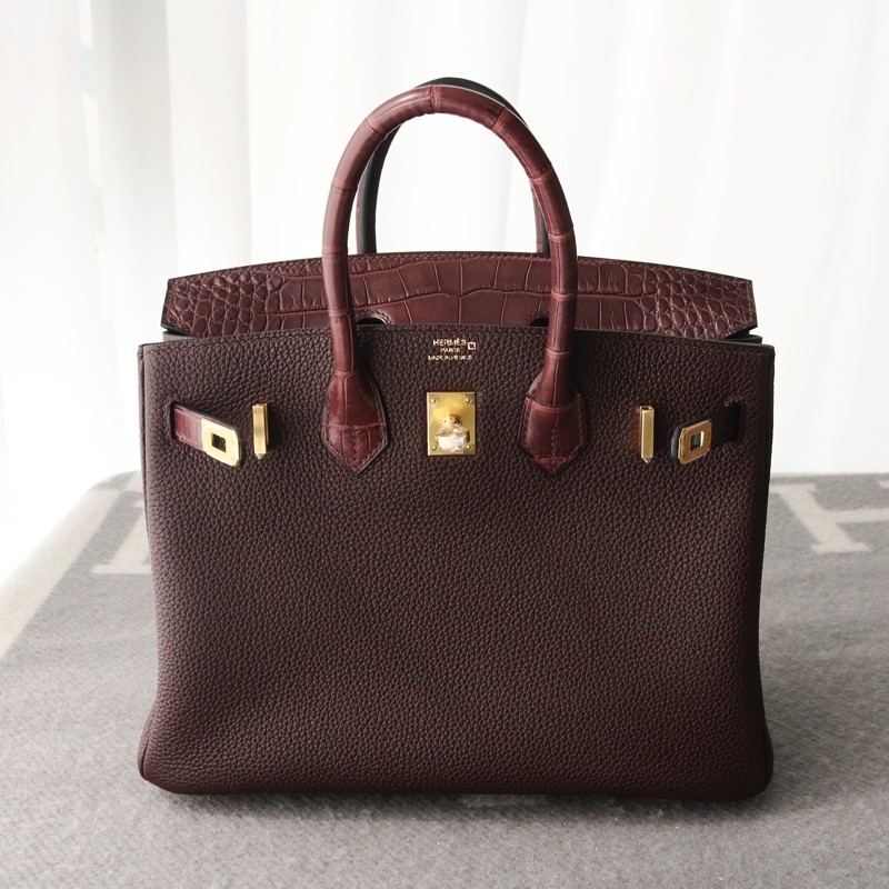 rouge sellier togo and matte aligator crocodile birkin 25 touch with ghw