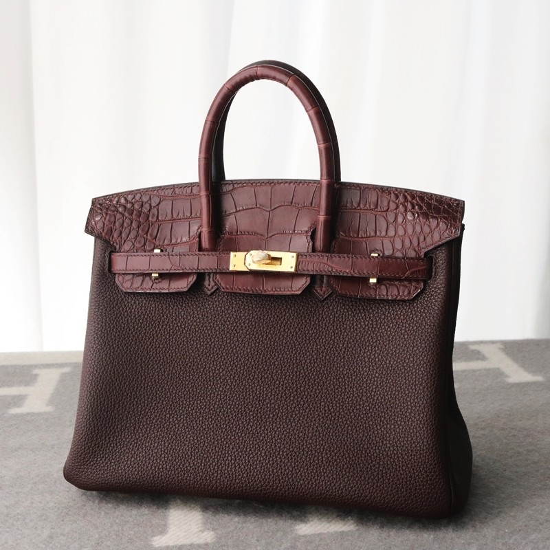 rouge sellier togo and matte aligator crocodile birkin 25 touch with ghw