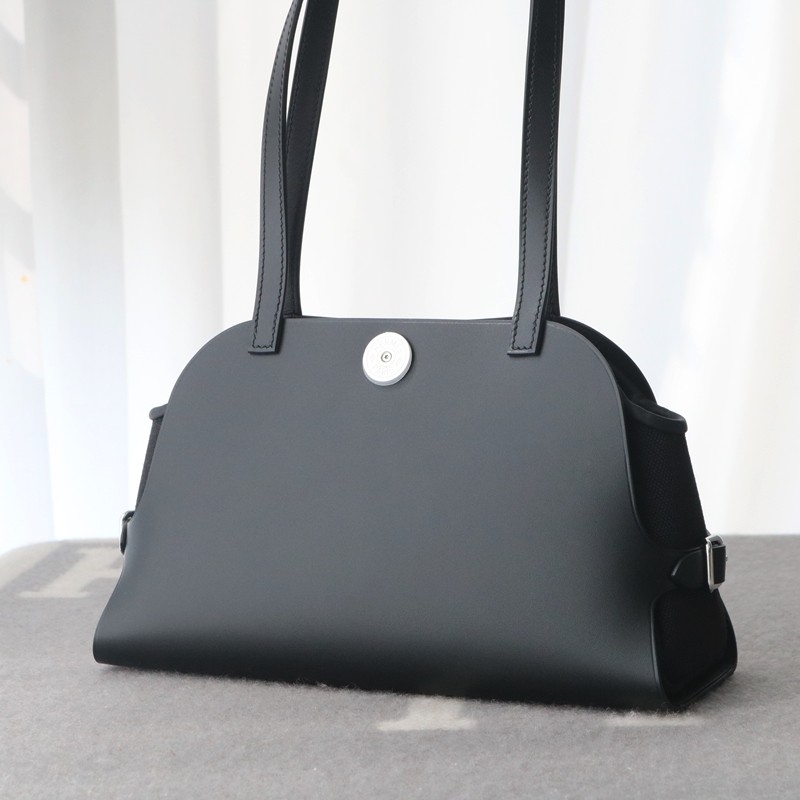 Hermes Tablier Sellier bag with Hunter cowhide, Swift calfskin and H canvas, Nior color, Phw