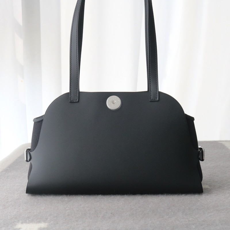 Hermes Tablier Sellier bag with Hunter cowhide, Swift calfskin and H canvas, Nior color, Phw