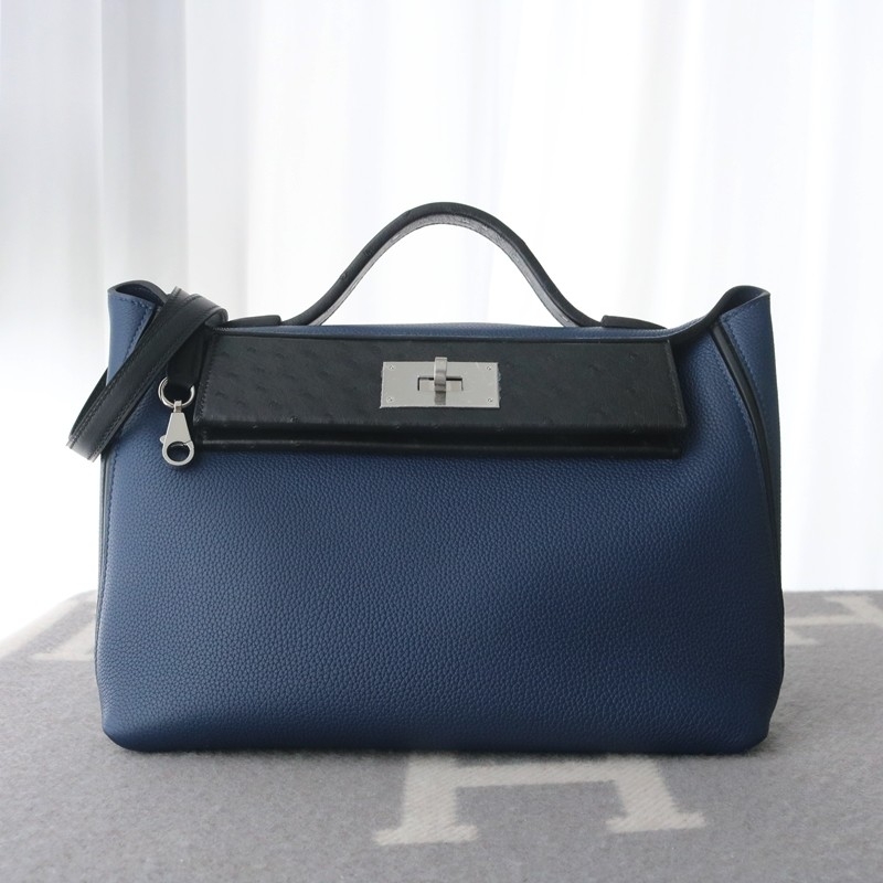 blue sapphire Clemence and black ostich kelly 24/24 with phw