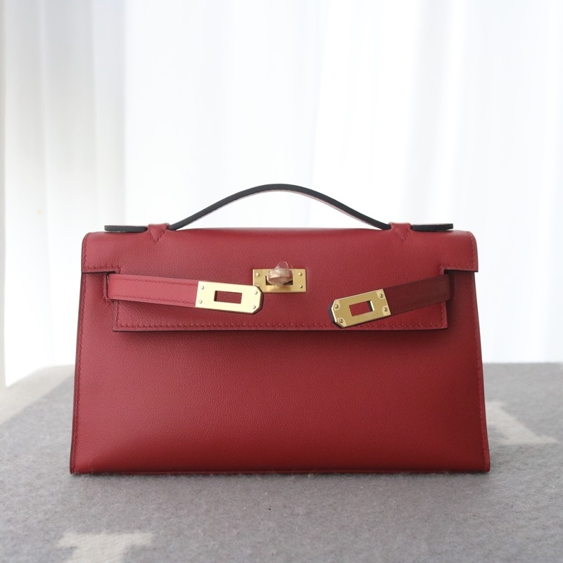 K1 Rouge Grenat Swift Kelly Pochette With GHW