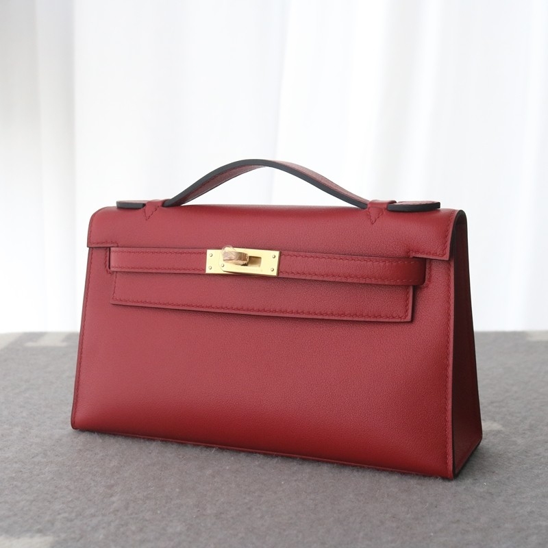 K1 Rouge Grenat Swift Kelly Pochette With GHW