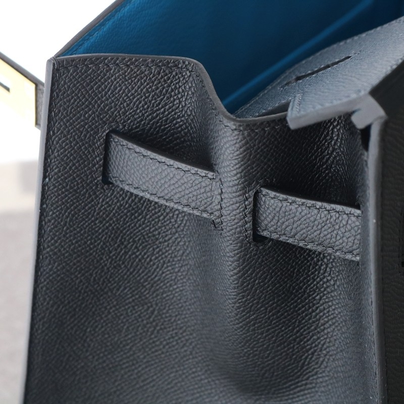 Birkin Sellier 30 Casaque Noir / Blue Indigo and Blue Frida interior Bag GHW