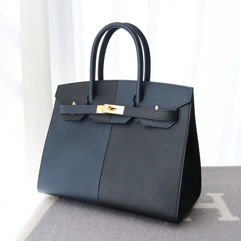 Birkin Sellier 30 Casaque Noir / Blue Indigo and Blue Frida interior Bag GHW