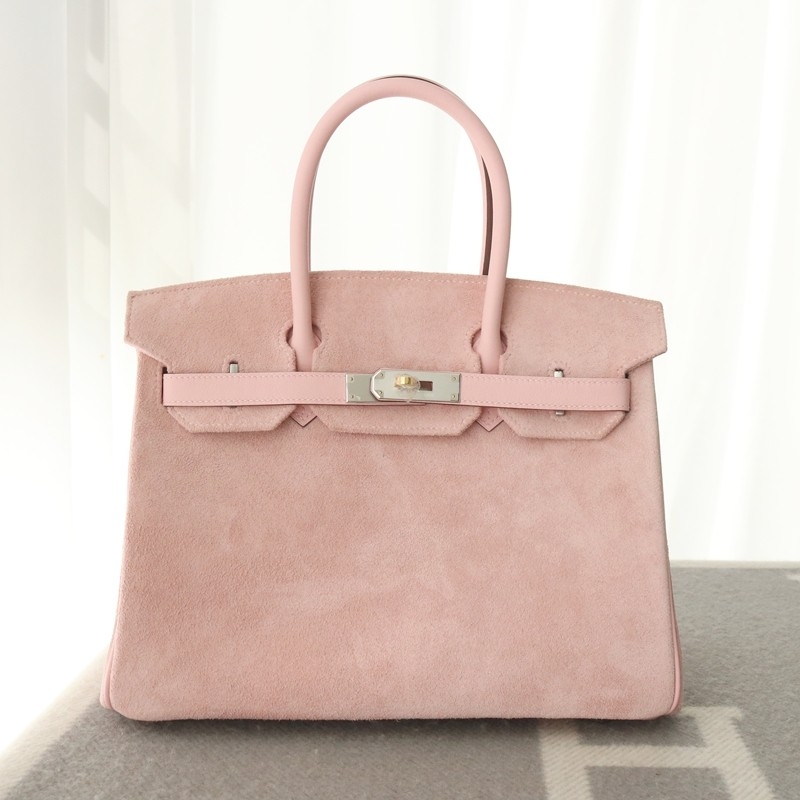 3Q rose sakura suede leather with mauve syIvestre interior birkin 30 with PHW